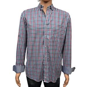 JOHNSTON & MURPHY Shirt Men XL Contrast Flip Cuff Gingham check Multicolor